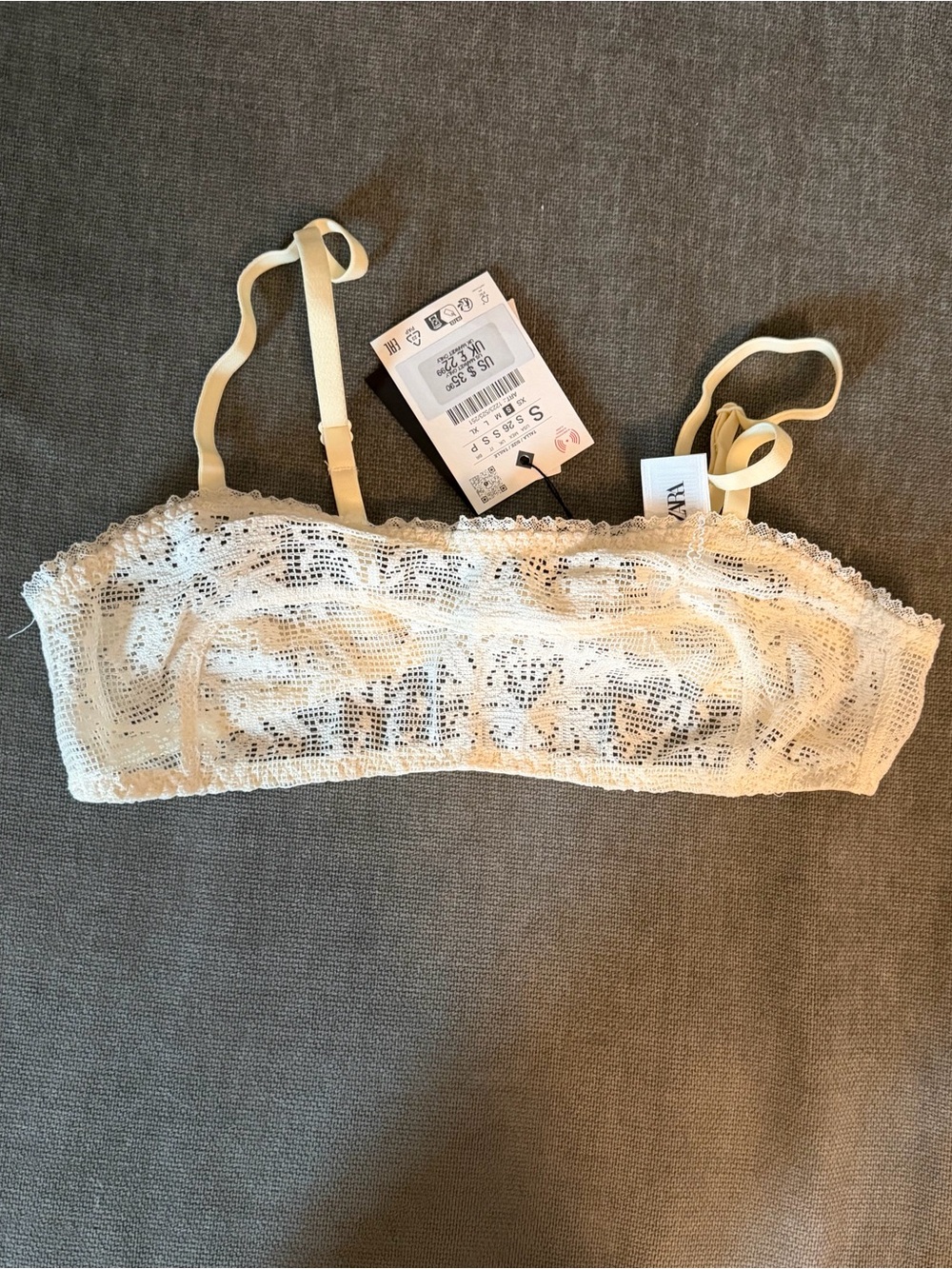ZARA Ivory Crochet Lace Bralette with Adjustable Straps